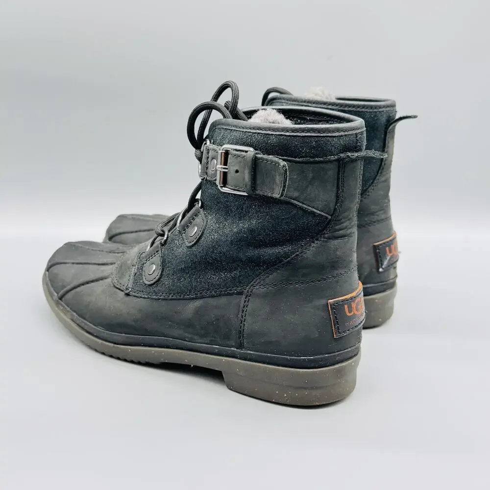 UGG Boots Womens 7 Black Cecile Waterproof Fur Lined Lace Up Ankle Duck Winter